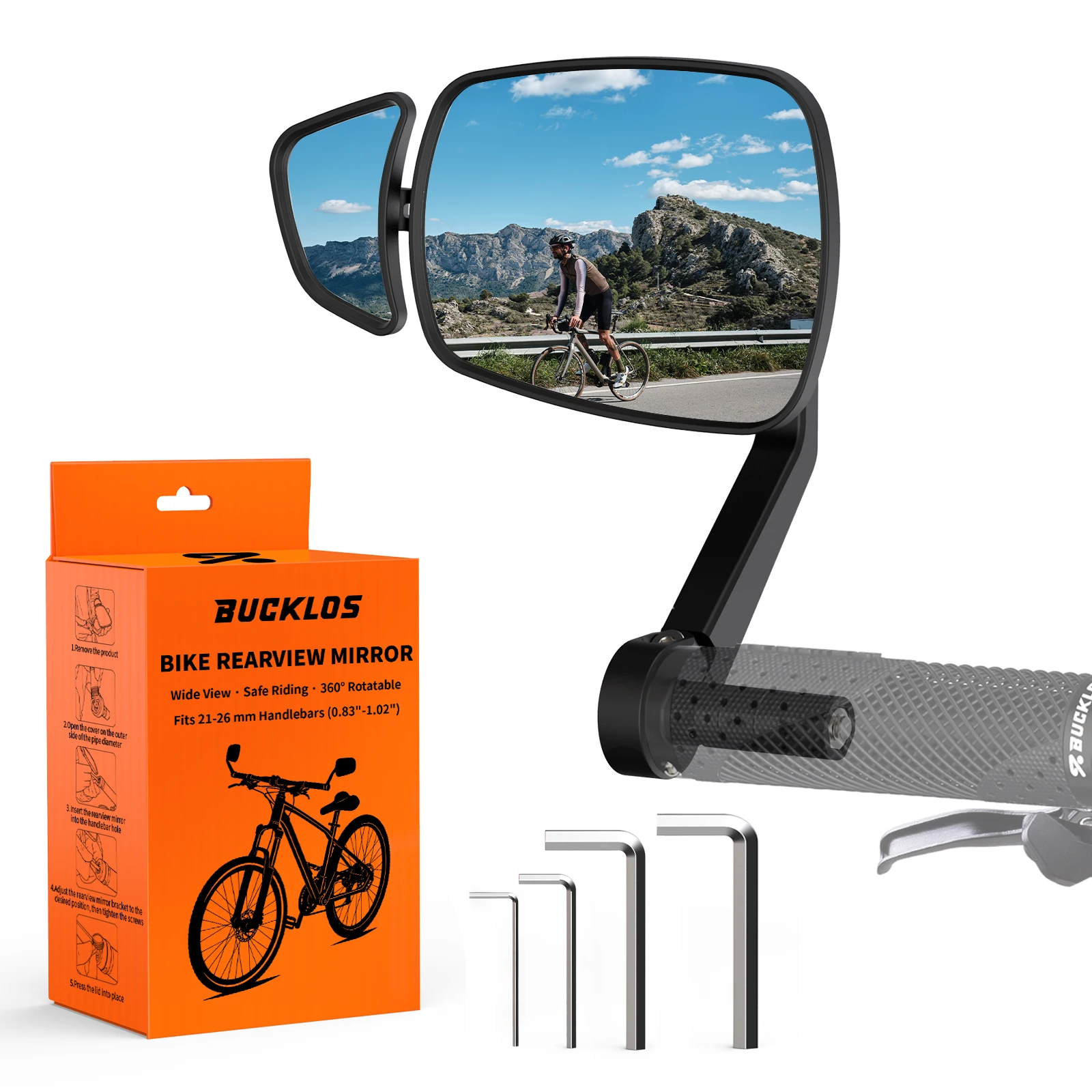 BUCKLOS Fahrrad-Lenker-Spiegel, doppelter Rückspiegel, verstellbarer, breitwinkliger Rückspiegel