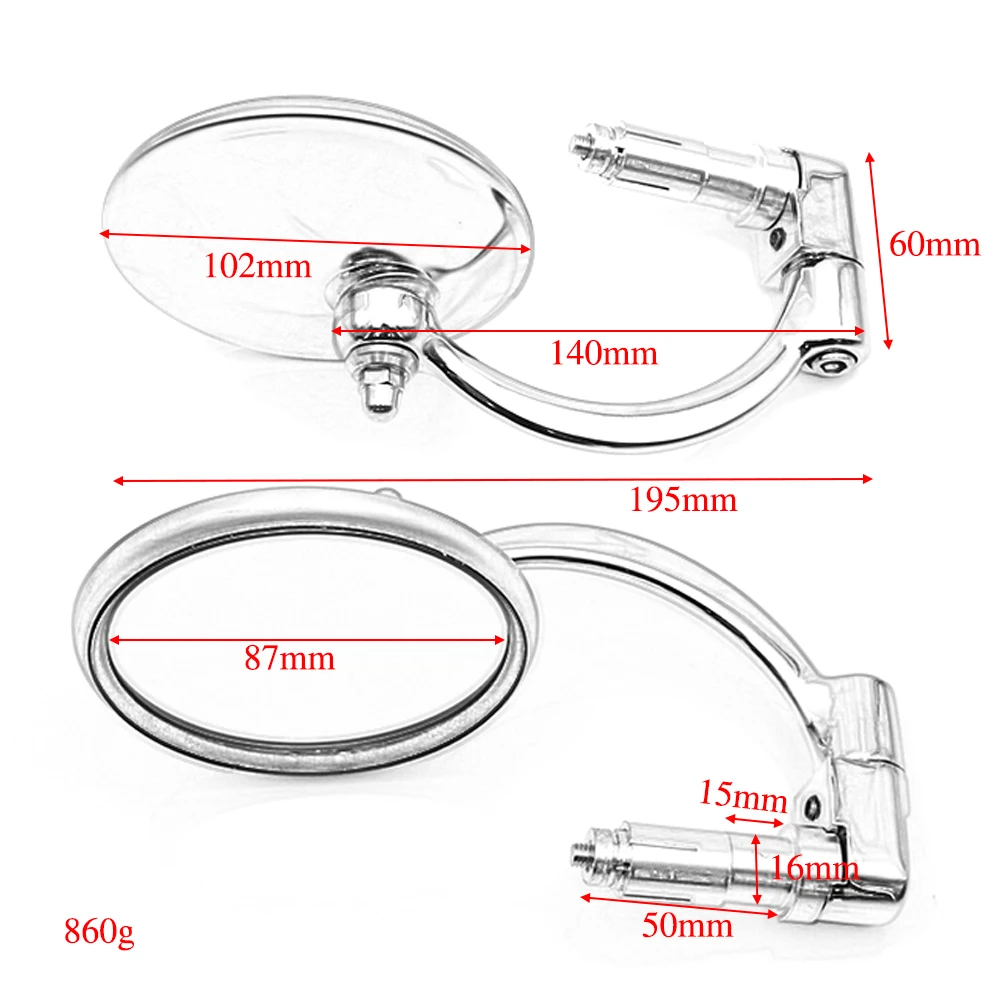 Motorrad Chrom Aluminium 7/8" 22mm Lenkerende Seitenrückspiegel – Bild 5
