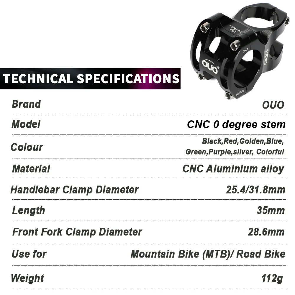 OUO MTB Fahrrad Vorbau 35mm Für 31,8/25,4mm Bar Clamp Fahrrad Lenker – Image 6
