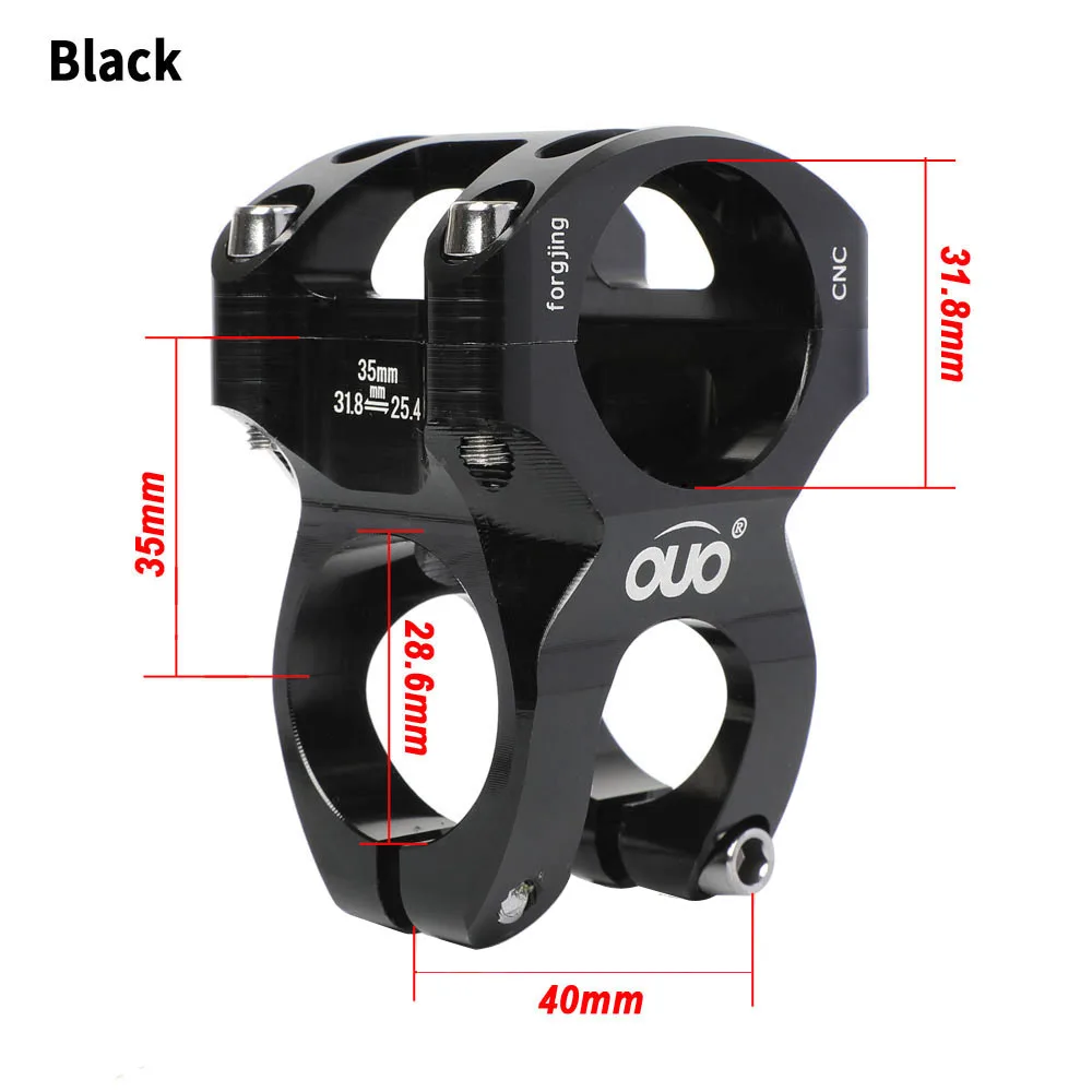OUO MTB Fahrrad Vorbau 35mm Für 31,8/25,4mm Bar Clamp Fahrrad Lenker Vorbau 0 Grad CNC Vorbau Riser