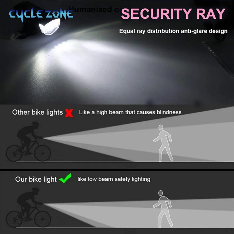 Fahrradlicht-Set, Frontlicht mit Rücklicht, wiederaufladbar über USB – Bild 2
