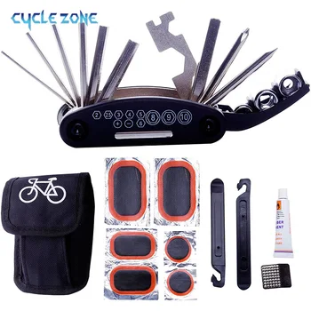Bike Repair Tool Kits 16 in 1 Multifunktions Fahrrad Mechaniker Fix Werkzeuge Set Tasche mit Reifen Patch