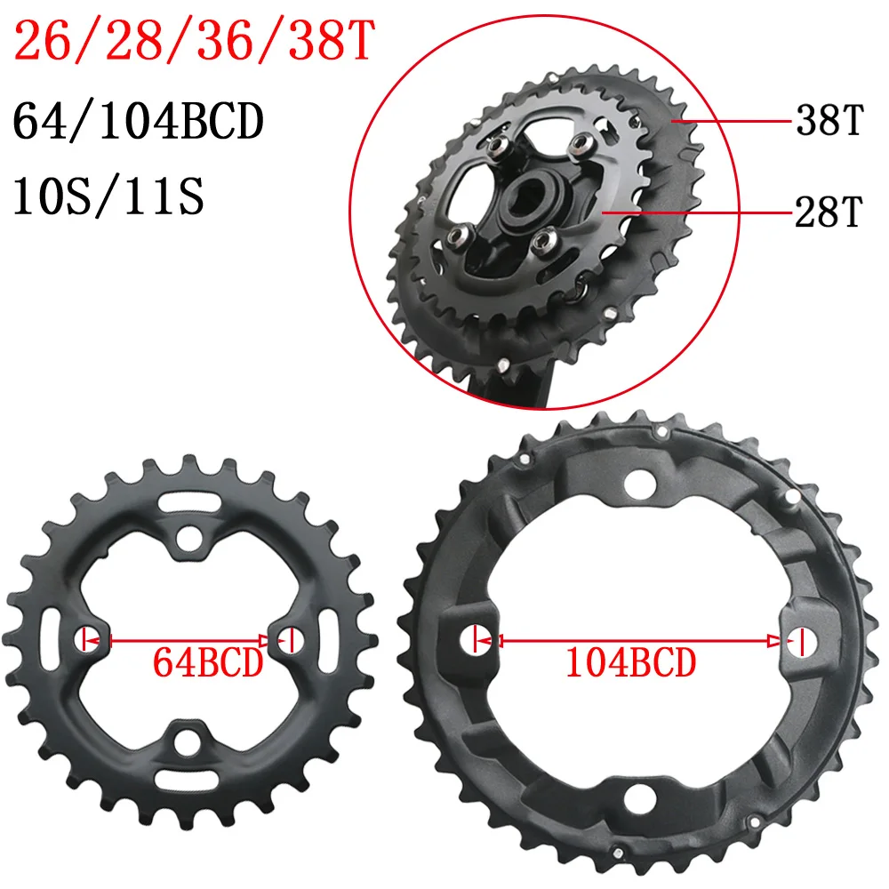 22/24/26/28T 64BCD MTB Kettenblatt Langlebiges Kettenrad 36/38T 104BCD Fahrradkurbelgarnitur Kettenblatt
