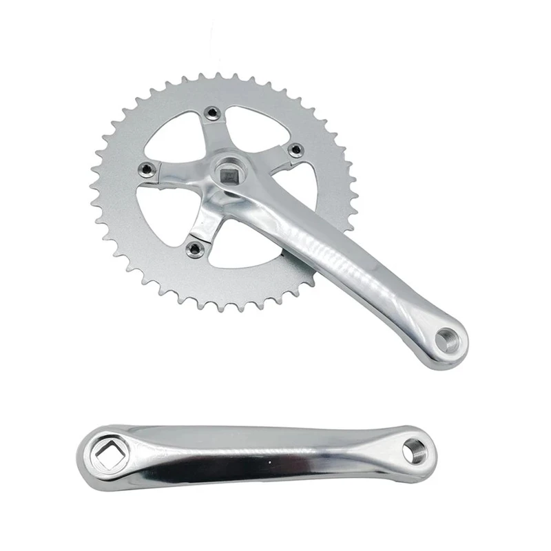 Single Speed Vintage Fahrradkurbelgarnitur Fixed Gear Silber Rennrad – Image 3