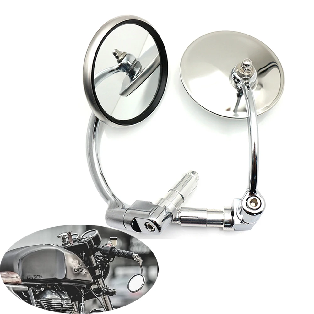 Motorrad Chrom Aluminium 7/8" 22mm Lenkerende Seitenrückspiegel Offroad Universal Cafe Racer Roller Offroad