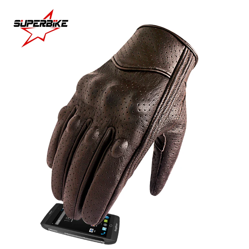 Motorrad Handschuhe Männer Touchscreen Braun Leder Elektrische Fahrrad – Bild 2