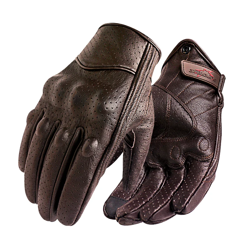 Motorrad Handschuhe Männer Touchscreen Braun Leder Elektrische Fahrrad Handschuh Radfahren Voll Finger