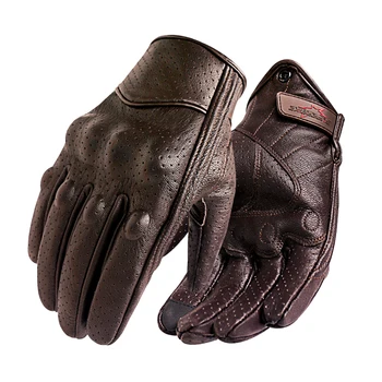 Motorrad Handschuhe Männer Touchscreen Braun Leder Elektrische Fahrrad Handschuh Radfahren Voll Finger