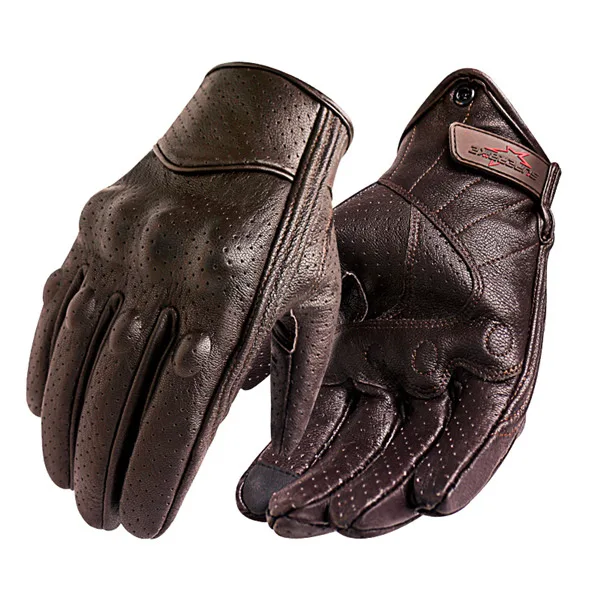 Motorrad Handschuhe Männer Touchscreen Braun Leder Elektrische Fahrrad Handschuh Radfahren Voll Finger