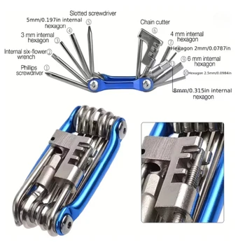 11-in-1 Fahrrad-Reparatur-Werkzeug-Set, Mountainbike-Schraubenschlüssel, Schraubendreher, Kette