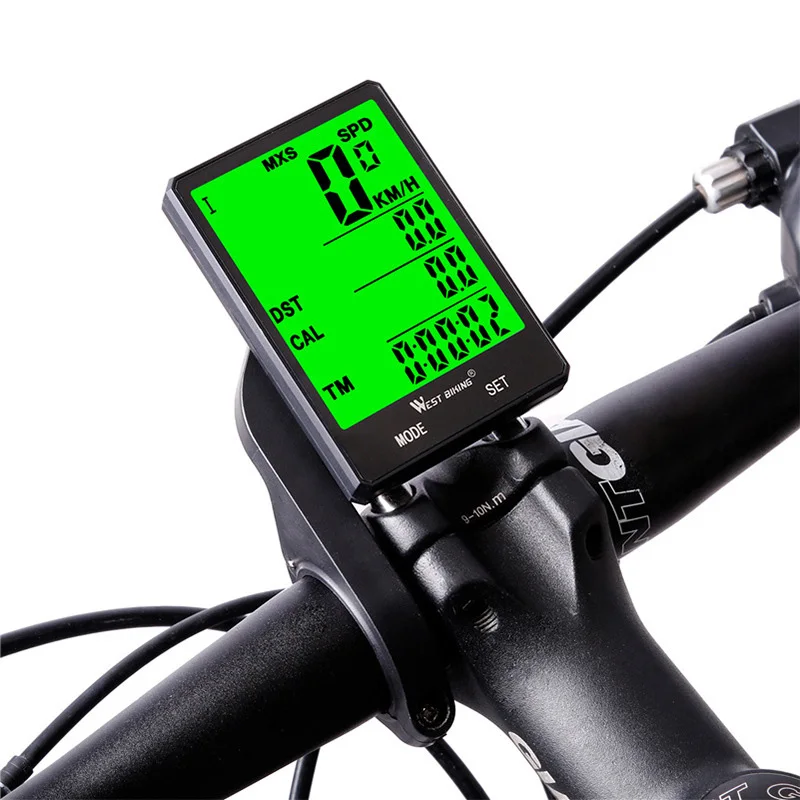 WEST BIKING Fahrradcomputer Digitaler Tachometer Kilometerzähler Hintergrundbeleuchtung Kabellos Kabelgebunden
