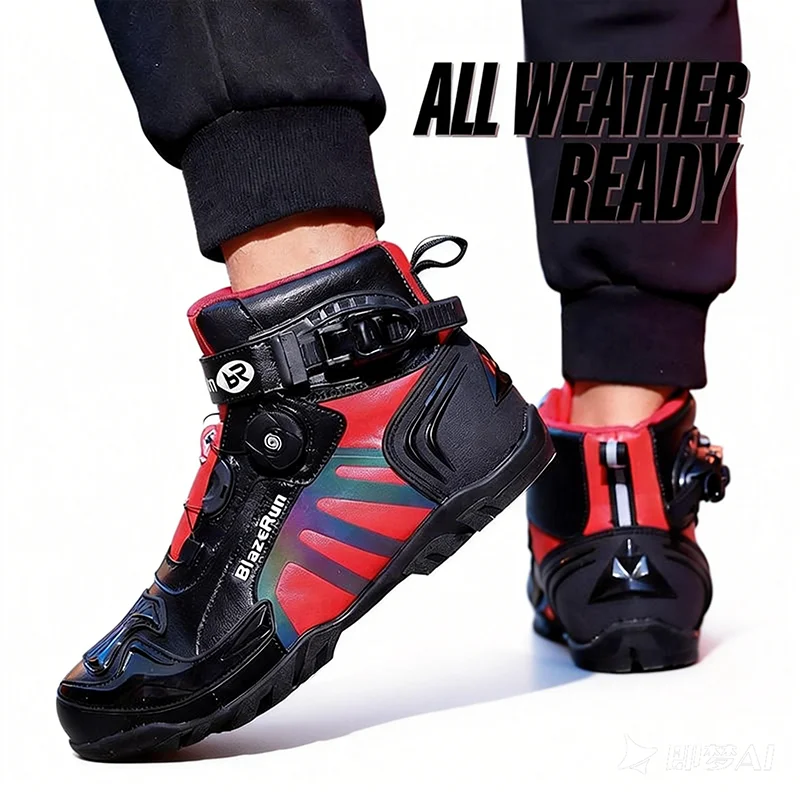 Motorradstiefel für Herren aus Leder, Atmungsaktiv, Rutschfest – Image 3