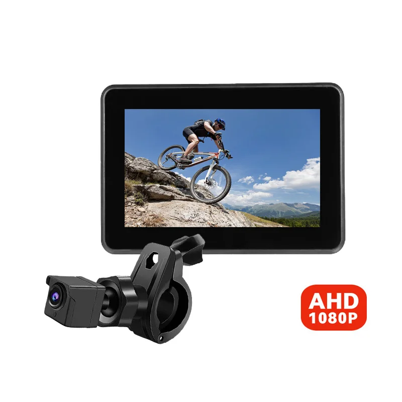 Lenker Fahrradspiegel AHD1080P Fahrradrückfahrkamera wiederaufladbar mit 4,3'' Monitor DVR Auto Nachtsicht