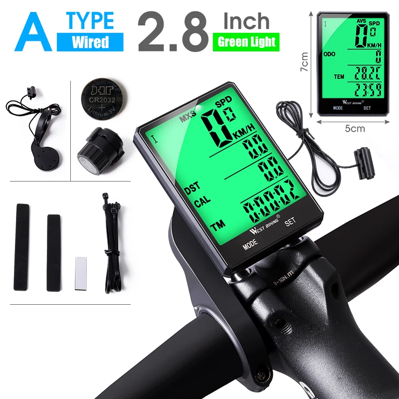 WEST BIKING Fahrrad-Tachometer Digitaler Großbildschirm Wasserdichter LCD-Hintergrundbeleuchtung Kabelloser