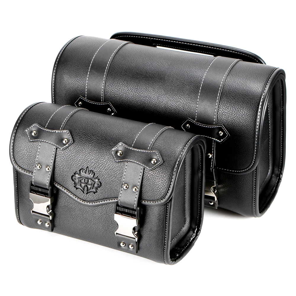Universelle Motorrad-Seitenkoffer, Gabeltaschen, Gepäcktaschen aus PU-Leder, Seitenwerkzeugtaschen