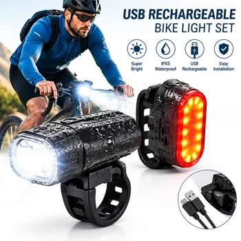 USB-Aufladbares Fahrrad-Vorder- und Rücklicht-Set, Vorder- und Rücklicht, MTB, Wasserdichtes Fahrradzubehör