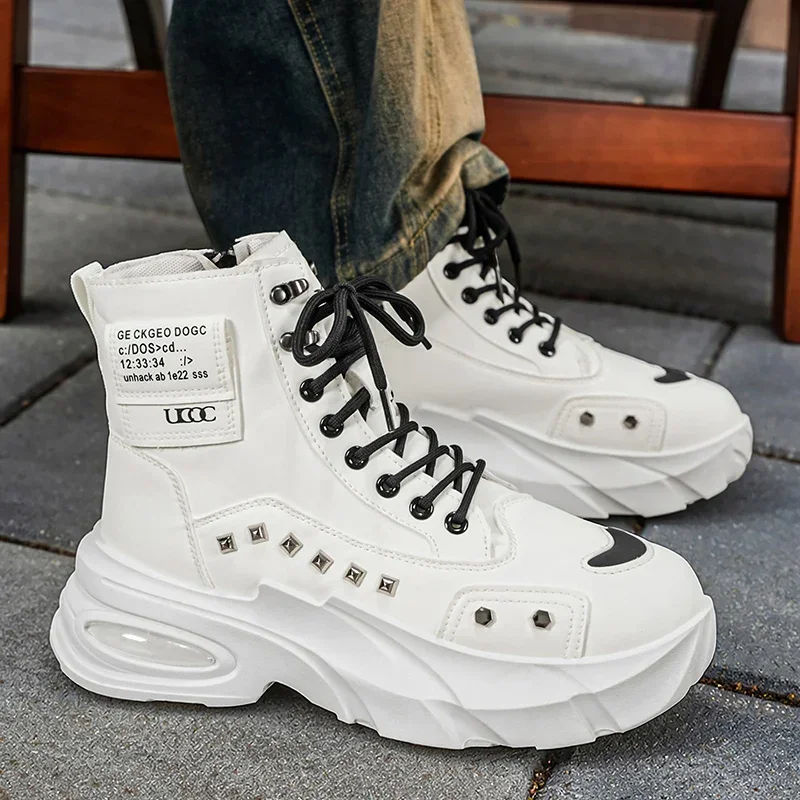 Motorradstiefel für Herren, Leder-Freizeitschuhe, Dicksohlige – Immagine 4