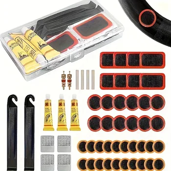 Tragbare Fahrradreifen-Reparatursets mit Reifenhebern, Gummipflaster, Reparaturwerkzeug für Fahrradschläuche