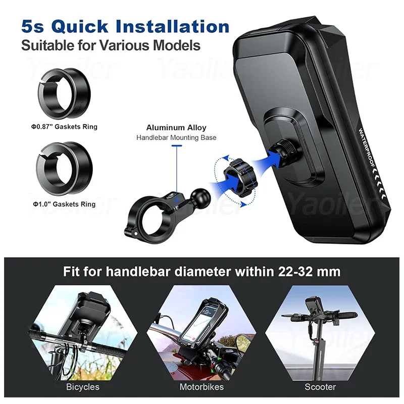 Wasserdichter universeller Motorrad-Telefonhalter 360° ° Verstellbare – Image 6