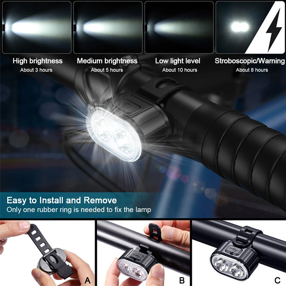 USB-Aufladbares Fahrrad-Vorder- und Rücklicht-Set, Vorder – Bild 4