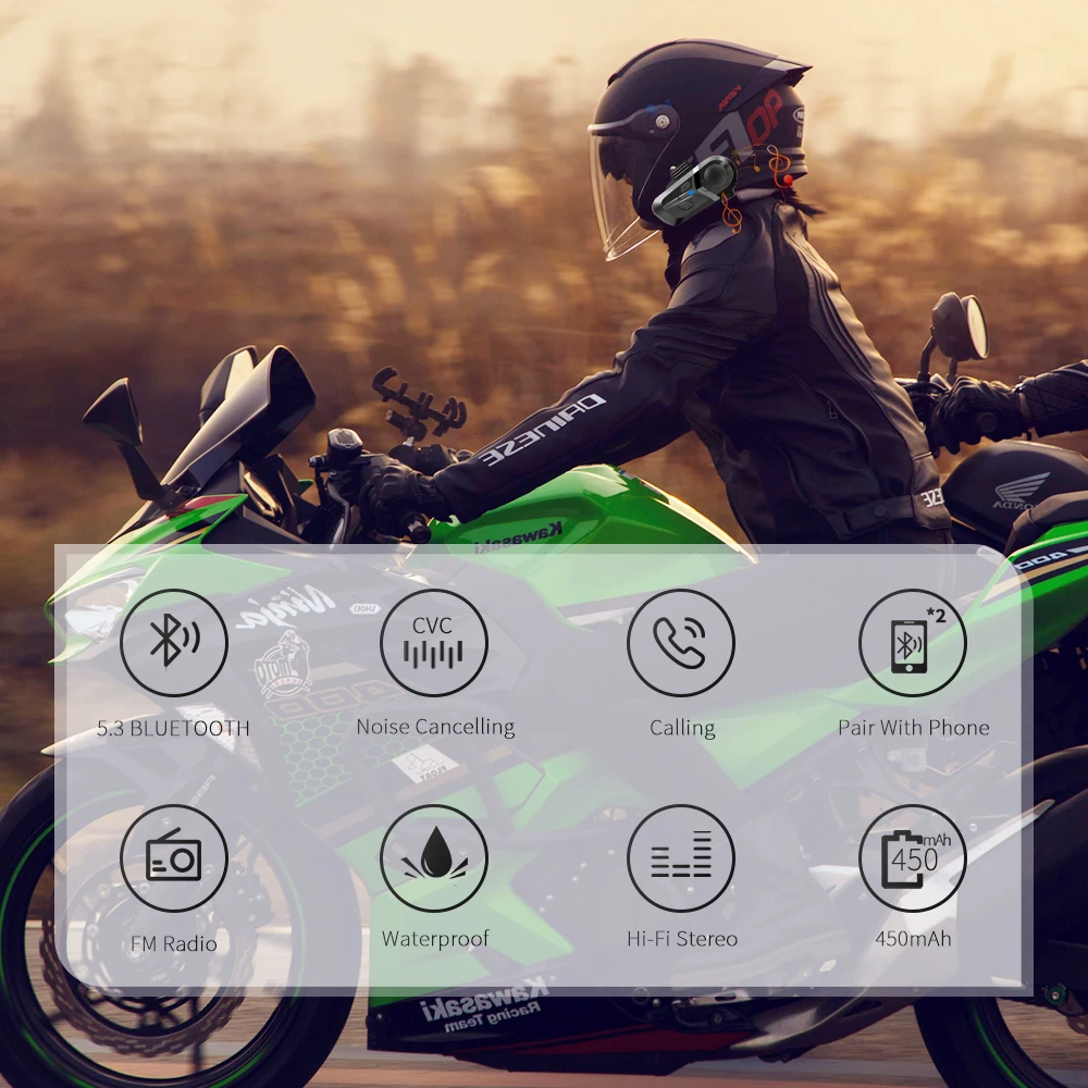 Bluetooth 5,3 Helm Headset Drahtlose Freisprechen Telefon Kit Motorrad – Bild 3