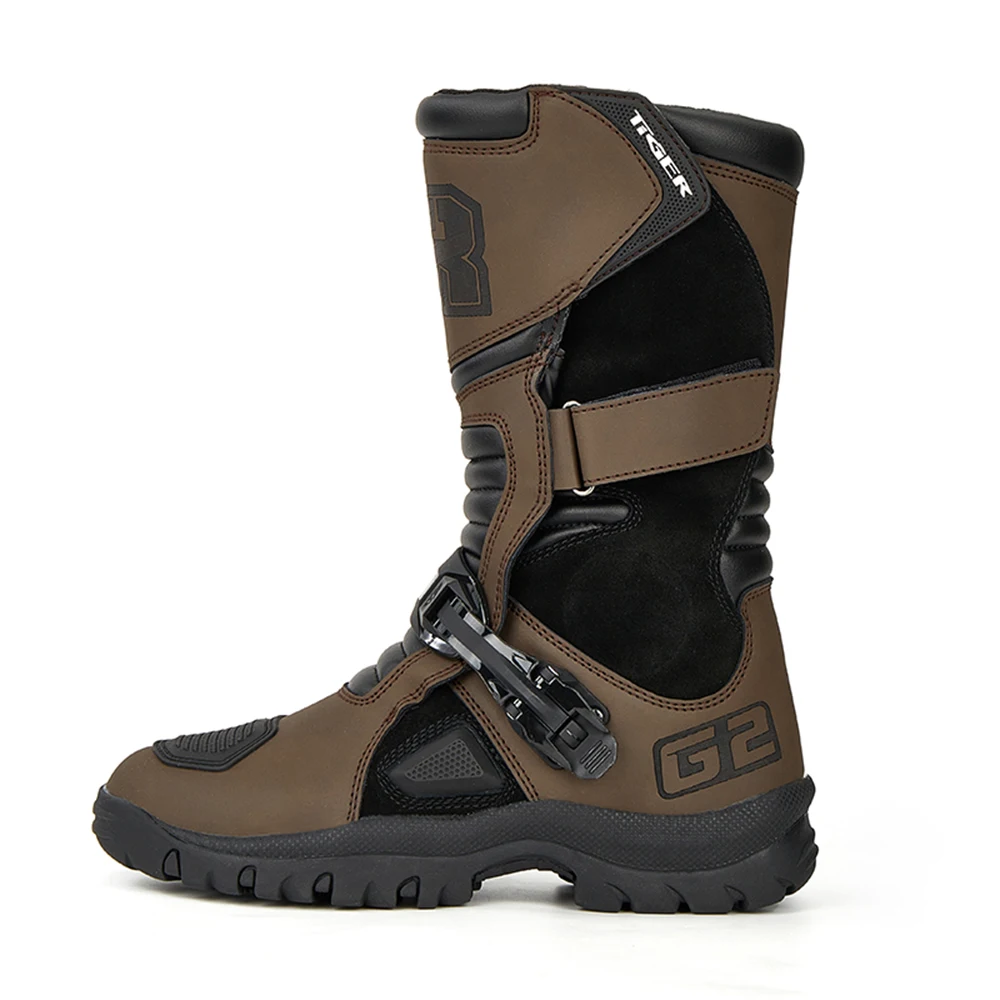 Motorradstiefel Herren Wasserdichte Motorradfahrerschuhe Braunes Leder – Image 4