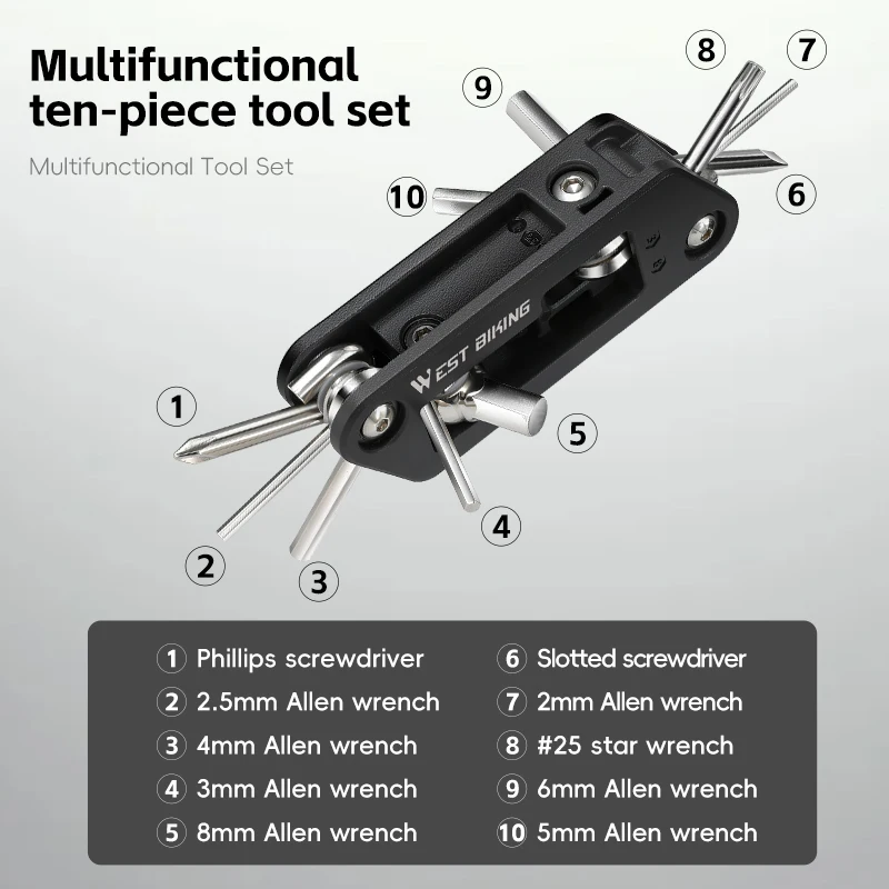 WEST BIKING Multifunktionales 10-in-1-Fahrradwerkzeug, faltbarer – Image 5