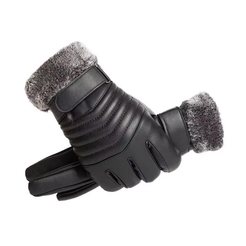 Winter-Fahrradhandschuhe für Herren, wasserdicht, Touchscreen, Motorrad, Vollfinger-Handschuhe, Leder