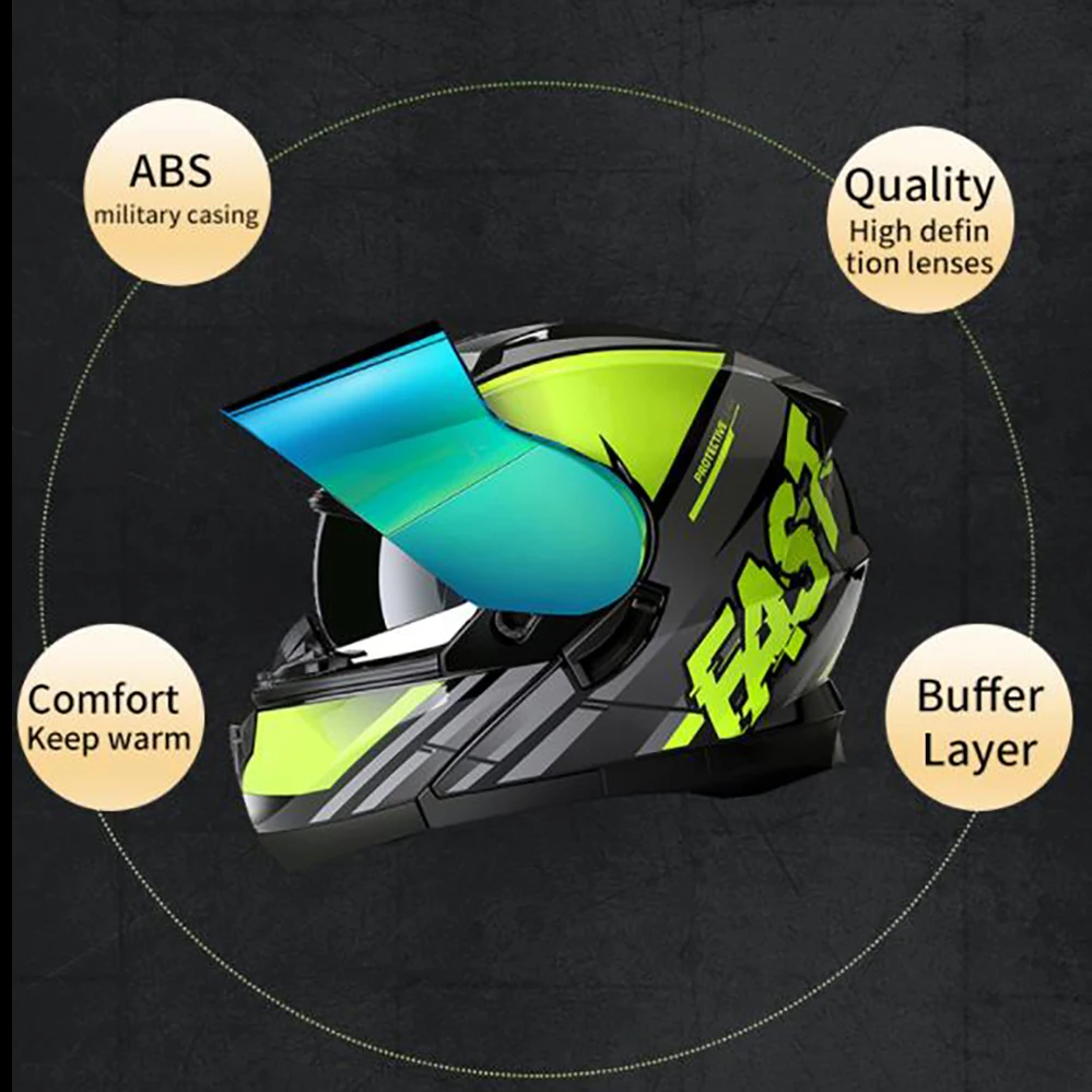 Motorradhelm, Rennhelm, Dual-Visier, modularer, hochklappbarer – Bild 3