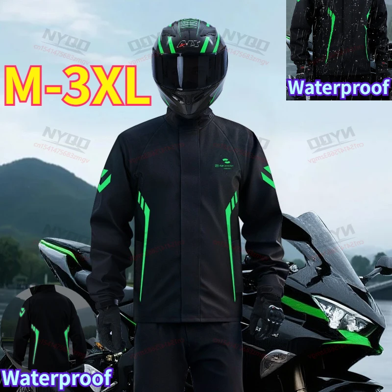 Motorrad Wasserdichter Regenanzug Zweiteiliger Regenmantel & Hosen-Set Sturmfester Outdoor-Regenmantel
