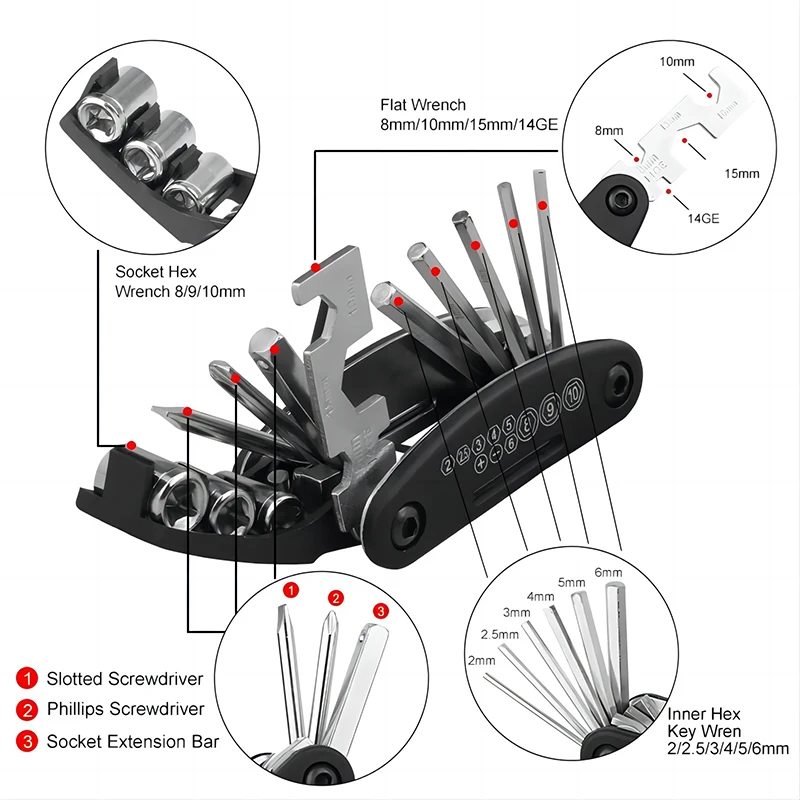16-in-1-Fahrrad-Multitool-Set, tragbares – Immagine 3