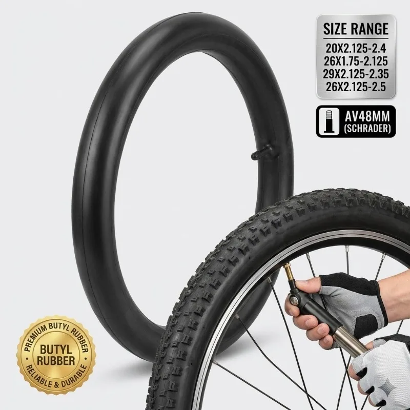 20 26 29 Zoll Fahrradschlauch 26x1.75 20x2.125 29x2.25 26x2.5 AV48mm Schrader-Ventil Langlebiger