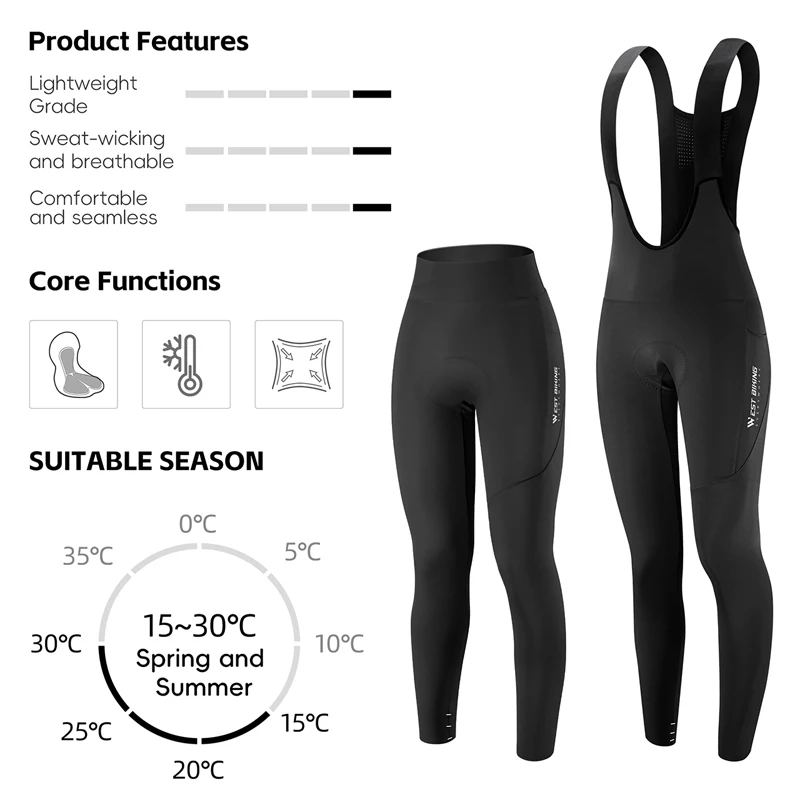 WEST BIKING Damen-Trägerhose mit Hoher Taille, Lange Rennradhose – Image 3