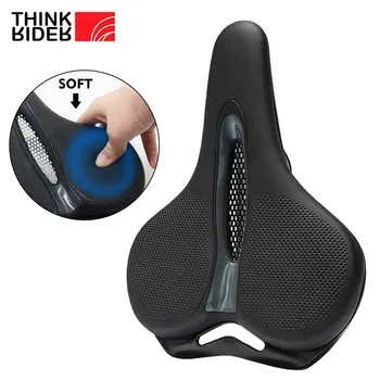 ThinkRider MTB-Fahrradsattel, atmungsaktiv, großes Gesäßkissen, Lederoberfläche, Sitz für Mountainbike