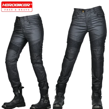 Damen-Motorradjeans, Retro-beschichtete, beschichtete Motorradhose, Motorrad-Rennhose, Anti-Drop