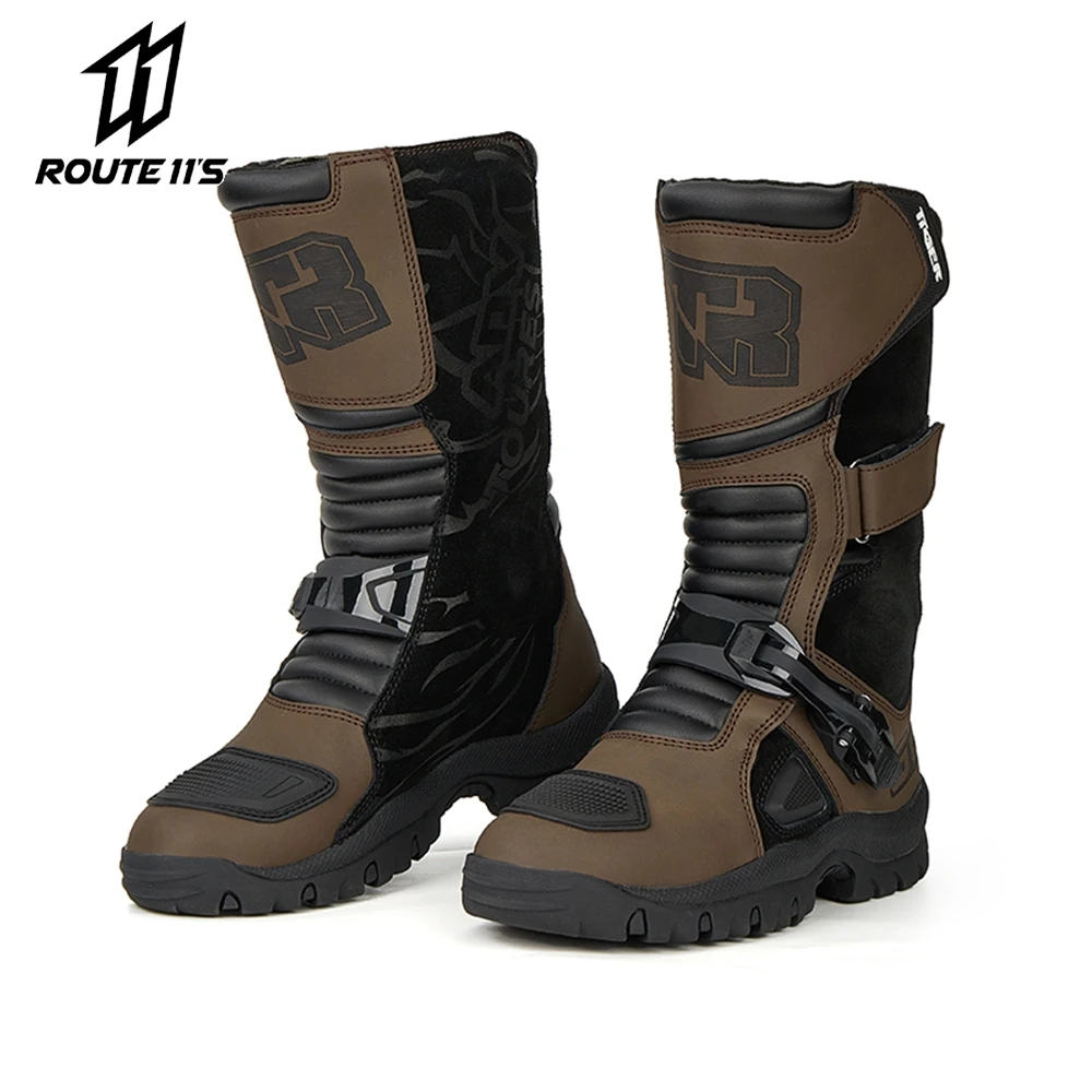 Motorradstiefel Herren Wasserdichte Motorradfahrerschuhe Braunes Leder Motocrossstiefel Rutschfestes