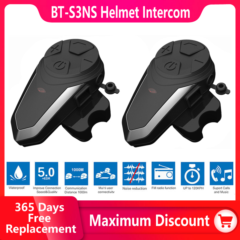 BT-S3NS Motorrad Helm Bluetooth-Kompatibel Headset Intercom Kommunikation Interphone MP3 GPS Wasserdichte