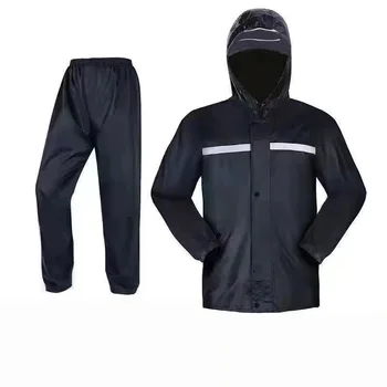 Herren-Regenanzug mit Kapuze, bestehend aus Jacke und Hose, wasserdicht, mit reflektierenden Streifen