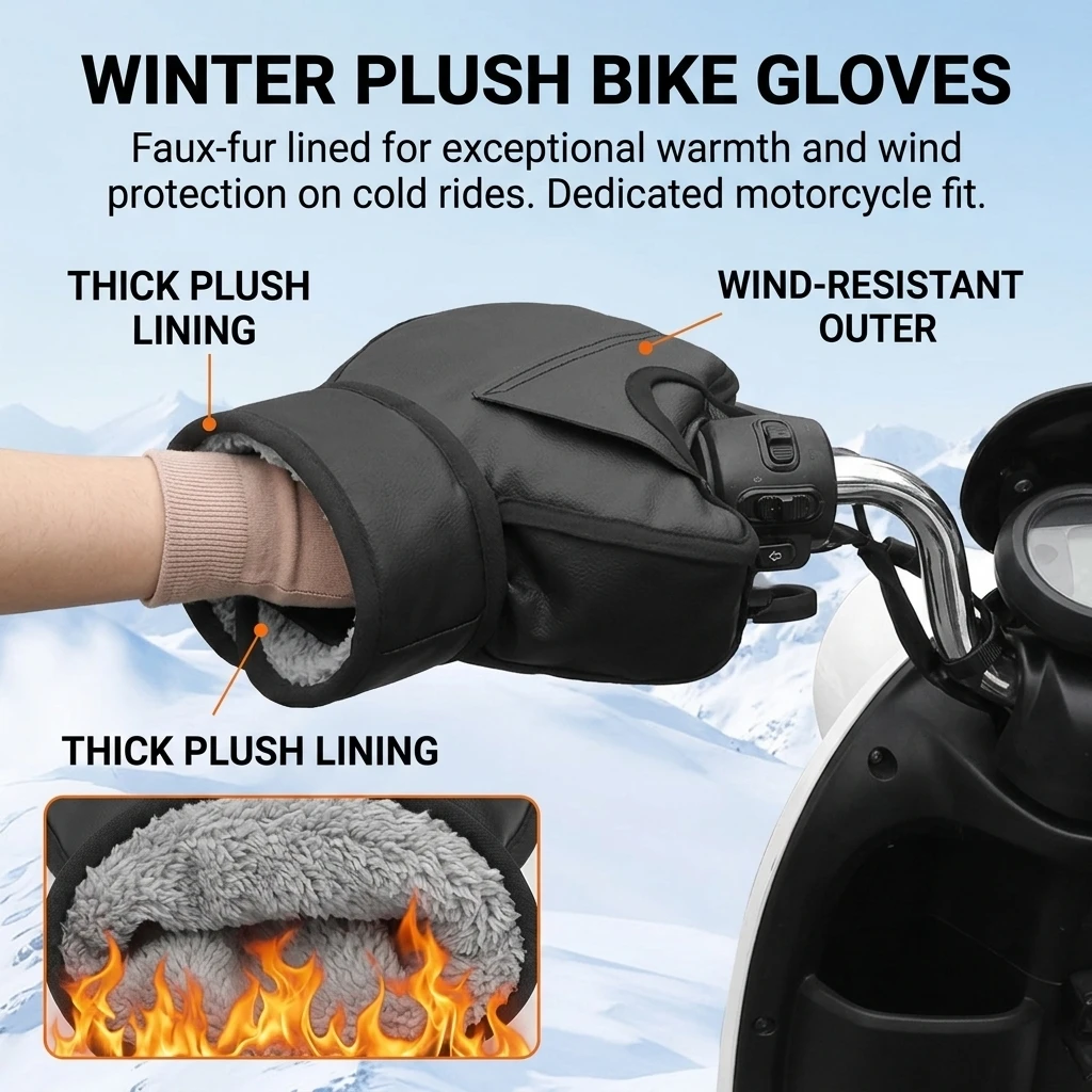 1 Paar Motorrad-Winterhandschuhe, Lenkermuffen, schützende, dicke – Immagine 3