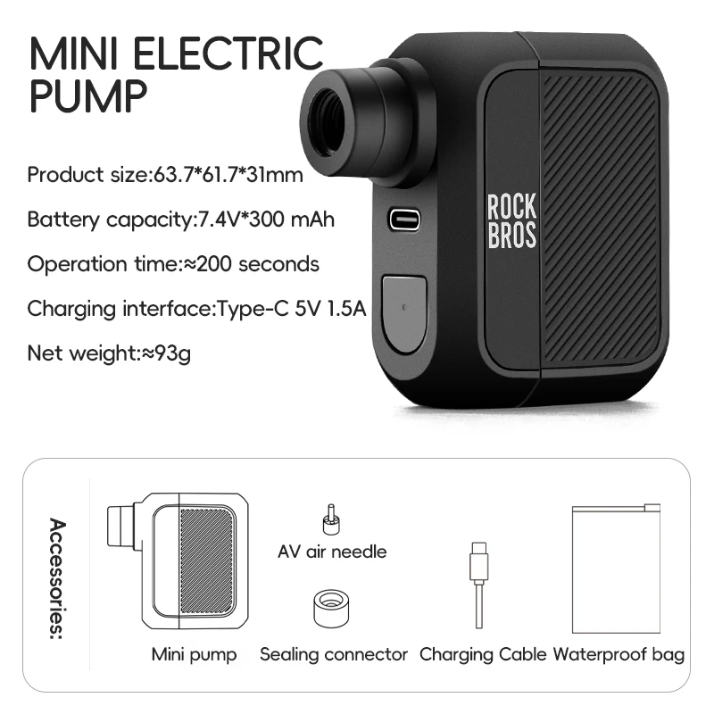 ROCKBROS Fahrradpumpe Mini tragbare elektrische Luftpumpe 100PSI 5V Typ-C wiederaufladbarer