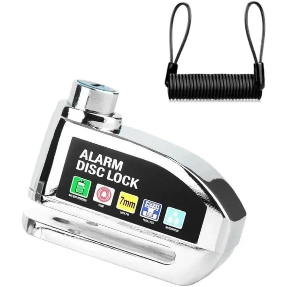 Alarm-Scheibenschloss Motorrad-Scheibenbremsschloss Diebstahlsicher Wasserdicht 110 DB 7mm Stift 1,2M