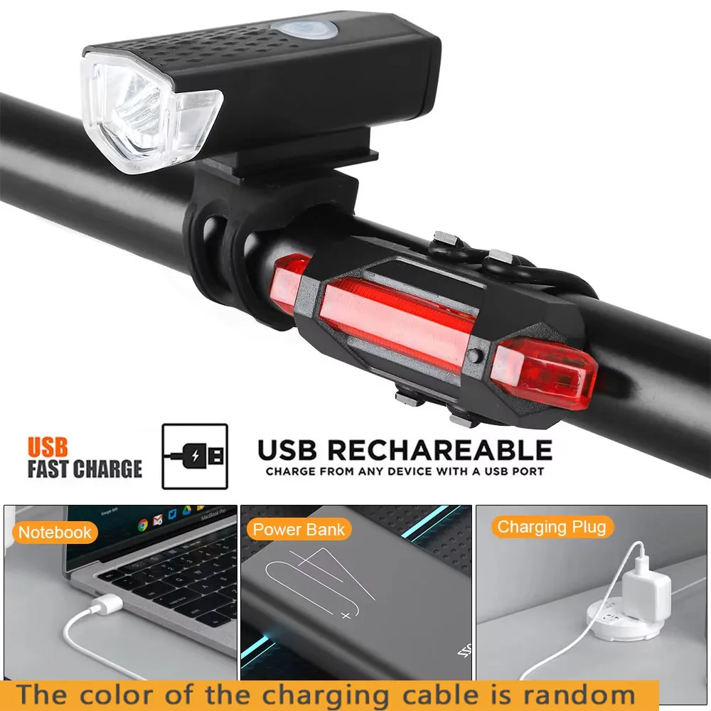 USB wiederaufladbares Fahrradlicht, Frontlicht, rotes Rücklicht – Bild 5