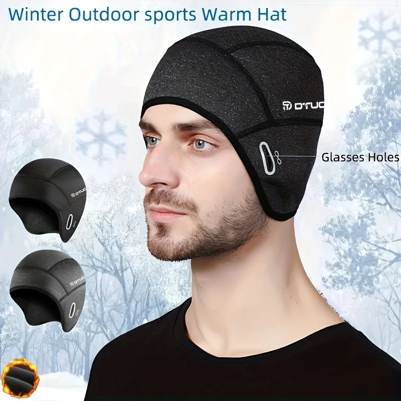 Winterwarme Fahrradmütze mit Fleece-Futter und Ohrenschutz, Sport-Radfahrer-Motorradhelm-Innenmütze