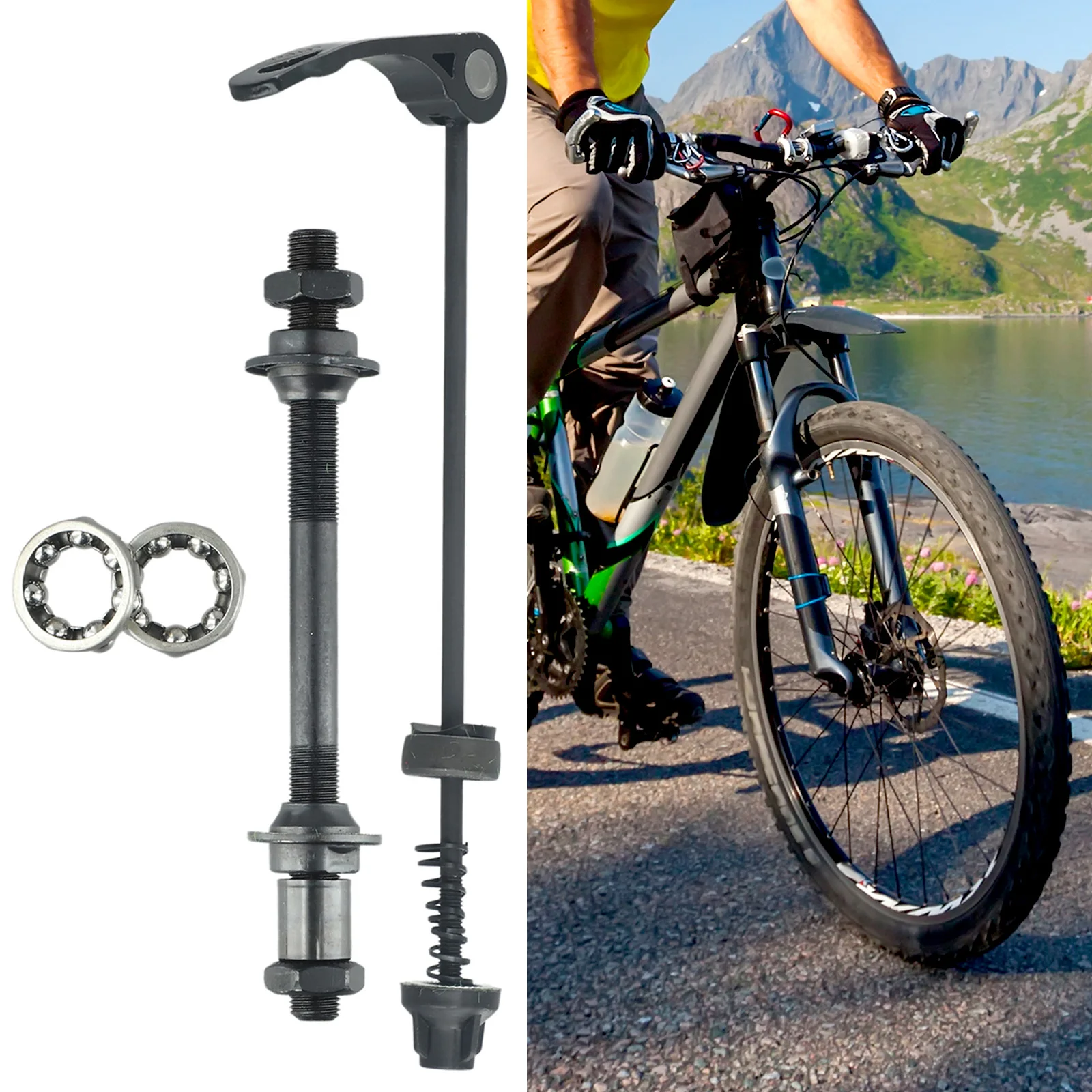 Fahrrad-Achsen-Set mit Schnellspanner für vorne und hinten, inklusive 25m (1/4) Nabenlager, Ersatz