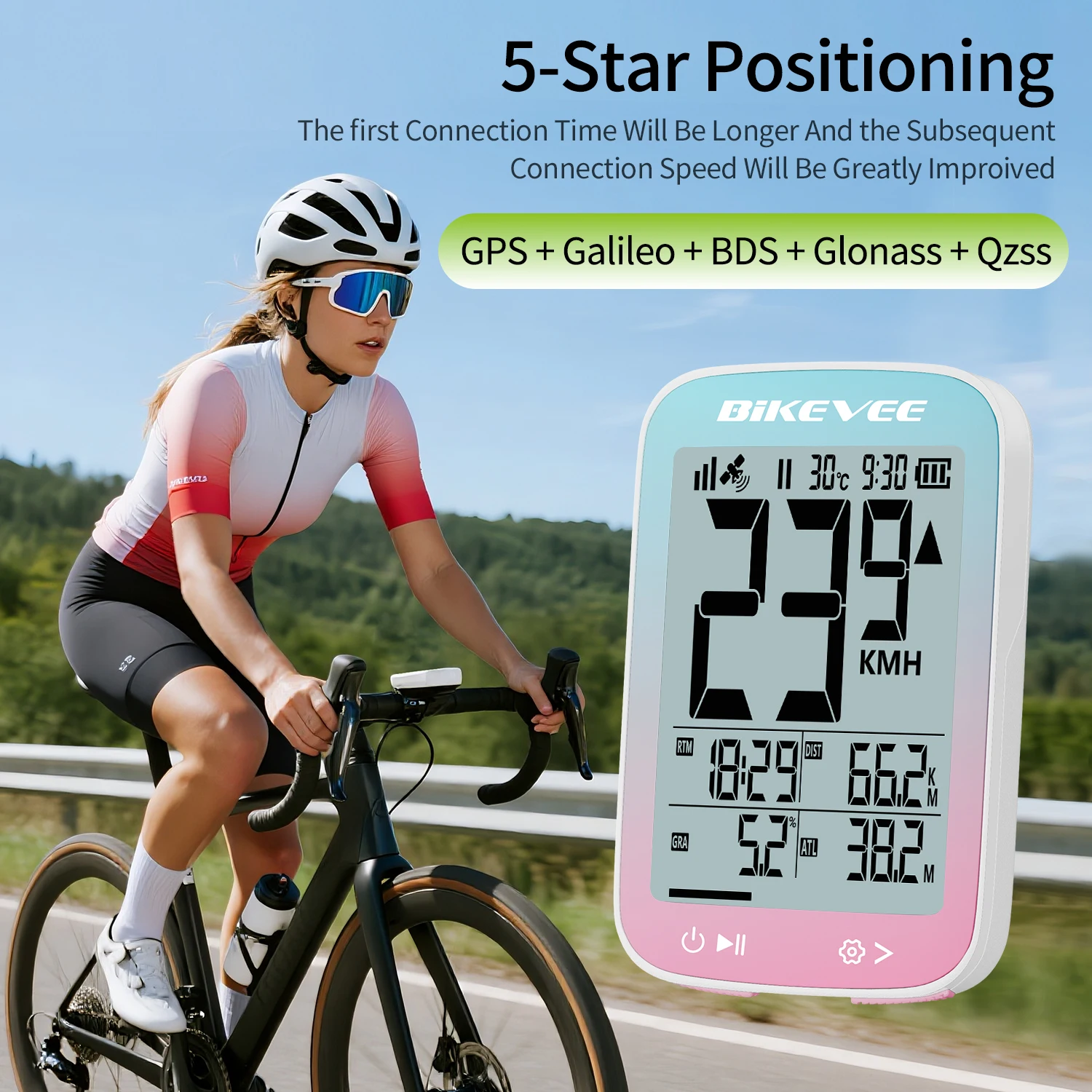 Fahrradcomputer, kabellos, GPS, Fahrrad-Kilometerzähler, MPH KM/H – Bild 3