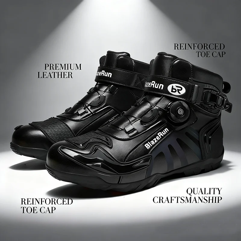 Motorradstiefel für Herren aus Leder, Atmungsaktiv, Rutschfest – Image 4