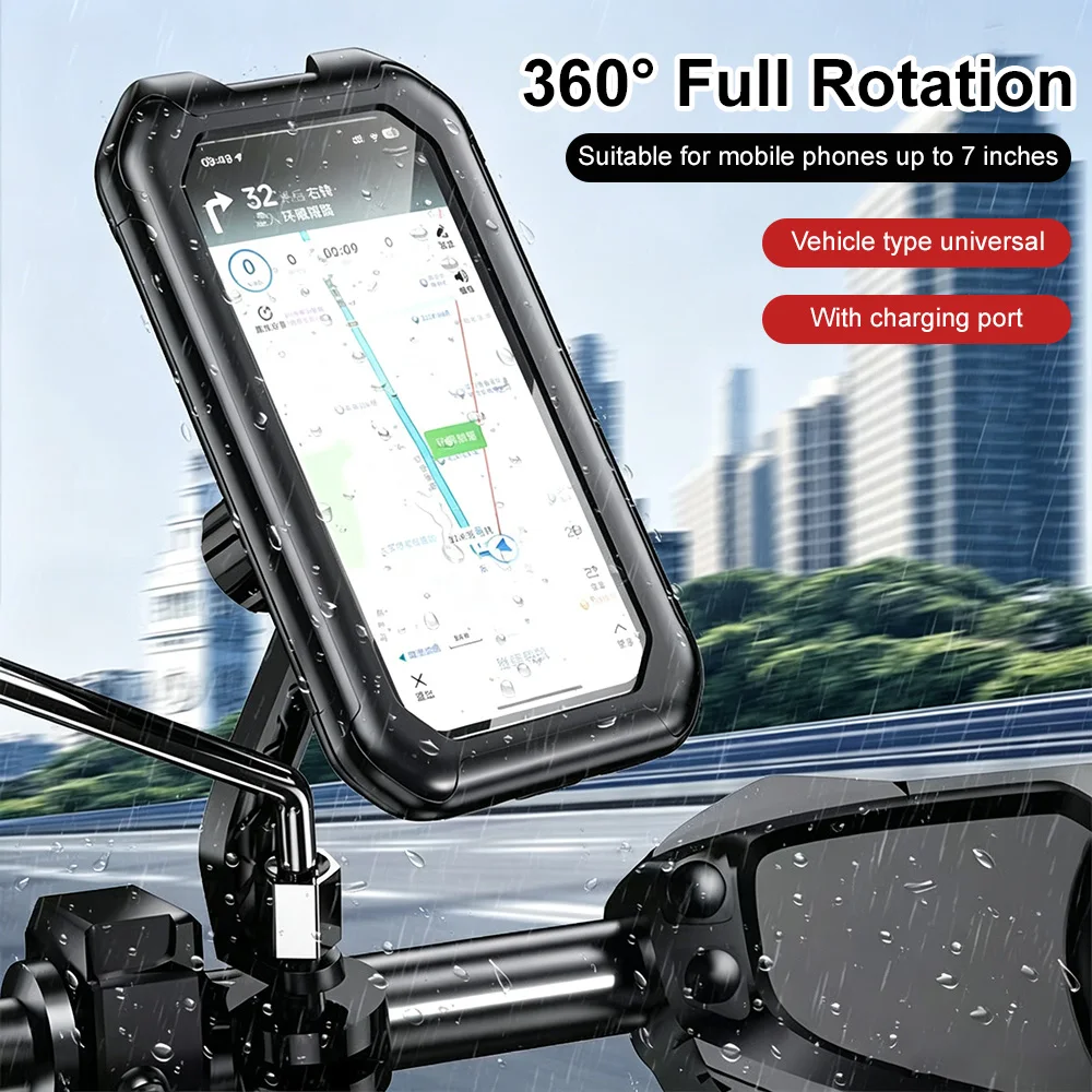 360 ° Drehbarer Motorrad-Handyhalter, wasserdichte Handyhülle für Motorrad und Fahrrad, Lenkerhalterung