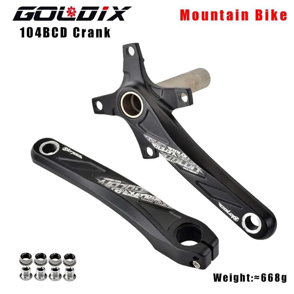 GOLDIX Fahrradkurbel Kettenblatt 104BCD MTB Fahrradkurbel Aluminiumlegierung mit Boden 170 mm Kurbel Schwarz