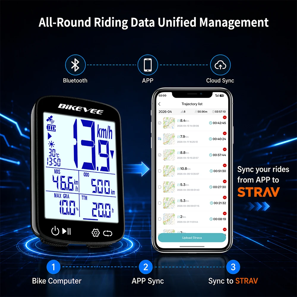 2,4" Professioneller kabelloser Bluetooth-Fahrradcomputer MPH KM/H – Image 3