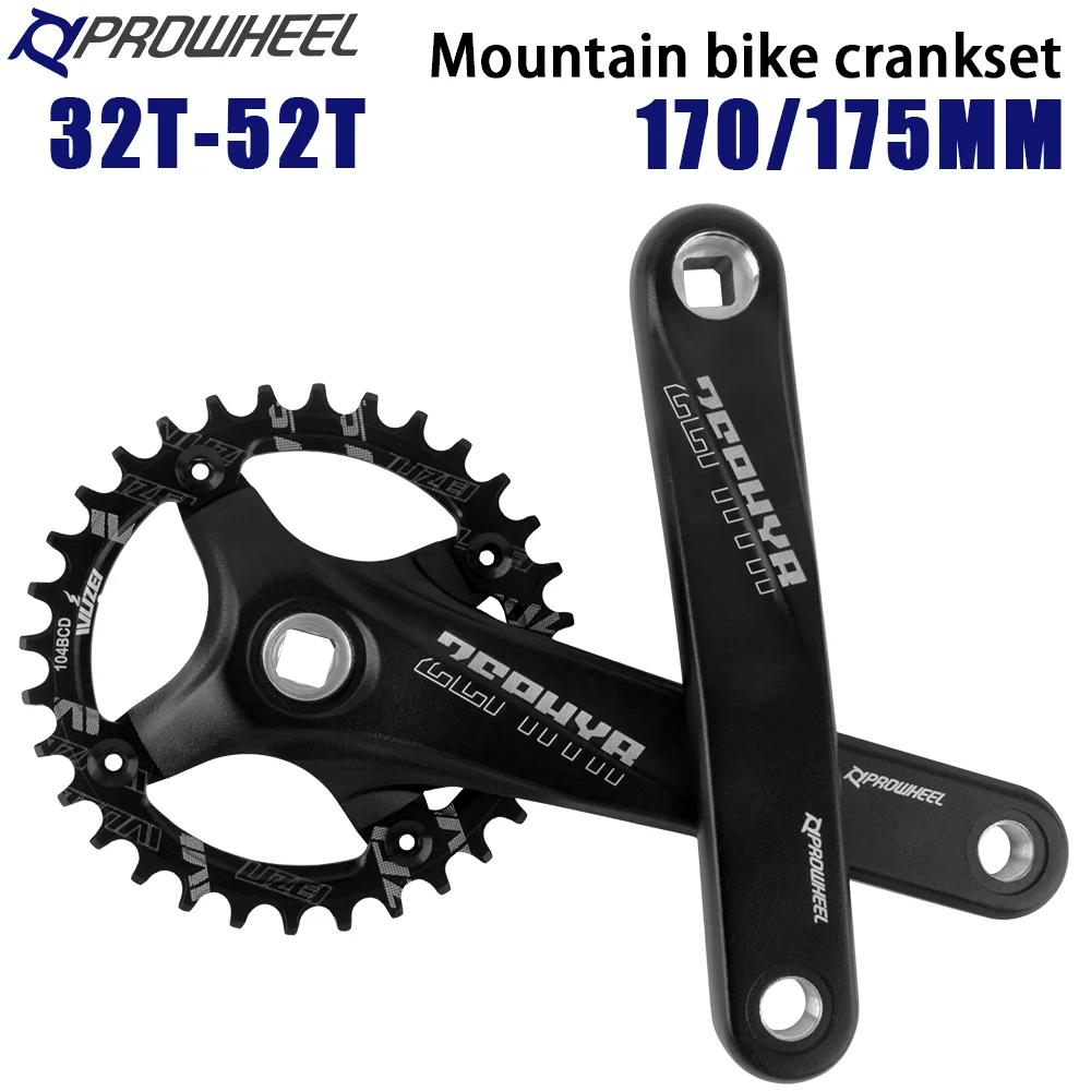 Prowheel MTB Kurbelgarnitur 170 175mm Mountainbike Vierkantloch-Kurbelsatz 32T-52T 104BCD Narrow Wide